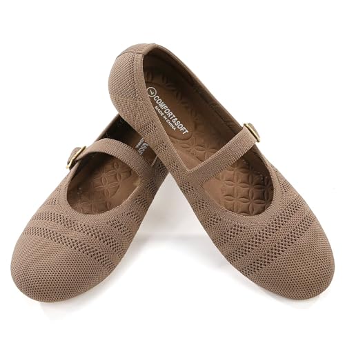 Image of Frank Mully Women's Mary Jane Flats Comfortable Dressy Ballet Flats Casual Round Toe Slip On Washable Knitted Fabric Office Work Woman Shoes