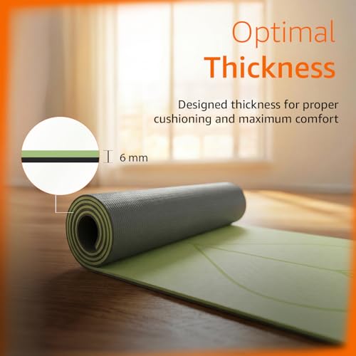 Image of Amazon Basics TPE Yoga & Exercise Mat with Carrying Strap | 6 mm Thick | Non-Slip Grippy Surface | Eco-Friendly Rubber-Like Material | Floor Protection | Ideal for Yoga, Pilates, Stretching & Meditation | 183 x 61 cm | Dark Green & Light Green