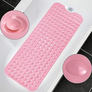 HmiL-U Non Slip Bath Mat | 30% Extra Long Bath Mat | Bathtub Mat | Shower Mat with 200 Suction Cups,40.5 x 101cm/16 x 40 in (Transparent Pink)