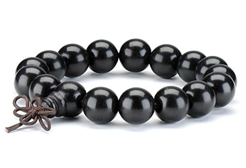 ChicJ&Y 12 mm Negro Madera Pulsera Brazalete Tibetano Budista Bola Bead Oración Budismo Budista Mala Piezas Pulsera para Hombre Mujer