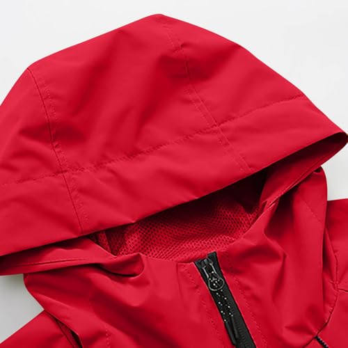 KOG Regenjacke für Damen Wasserdicht Funktionsjacke Elegant Laufjacke Jacken Solid Oberteile Teenager Mädchen Fahrradmantel Oversized Windjacke Winter Festival Jacke Frau Wintermantel Rot M