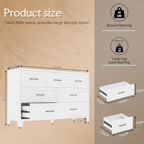 Image of Dresser for Bedroom, Chest of Drawers, Metal White Dresser with 7 Drawers, Tall Dresser with Large Capacity, Dressers for Closet, Living Room, Bedroom, Hallway