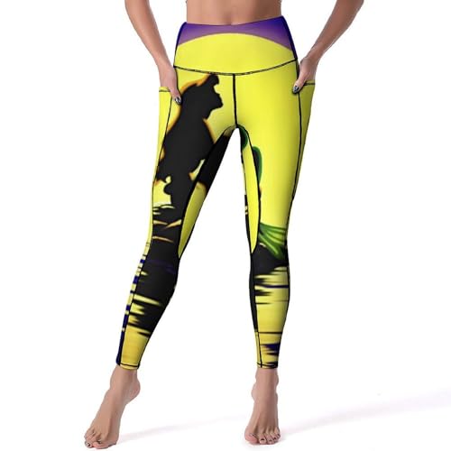 Legging femmes taille haute anti-glisse Sirène Étoile Lunaire pour gym et jogging S