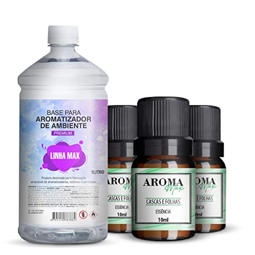 Kit Base de Aromatizador Pronta 1L + 3 Essências Para Umidificador Difusor Água Perfumada 10ml (Casc