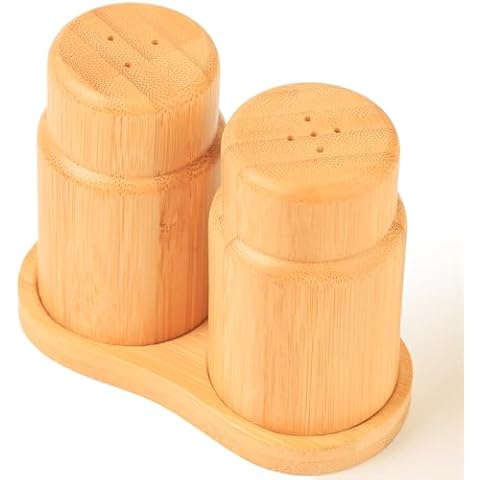ZTHapwa Salt and Pepper Shakers Set with Base Rack, Bamboo Wooden Cute Salt and Pepper Shaker for Kitchen Counter or Table as Farmhouse Countertop Decorations and Wedding Gifts Cover