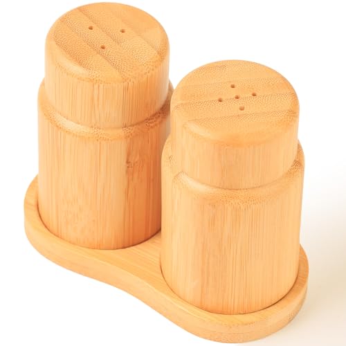 Zthapwa BAMBOO SHAKERS 204 Salt And Pepper Shakers Set With Base Rack, Bamboo Wooden Cute Salt And Pepper Shaker cover