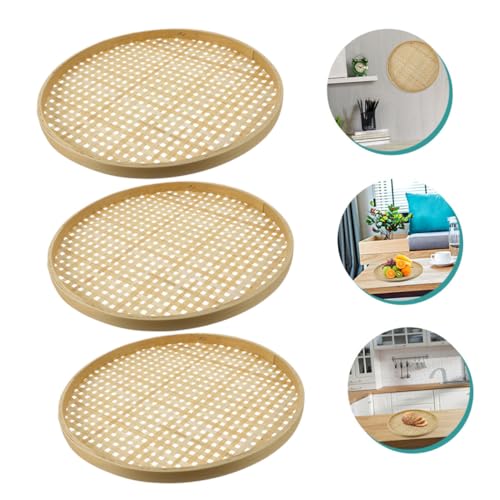 Showeroro 58EU2PP361D09QWD 3Pcs Bamboo Sieve Round Baskets Woven Storage Baskets Woven Tray Fruit Rattan Tray Woven Fruit Basket Natural Basket Bamboo Colander Basket Bamboo Weaving Sieve Vegetable Food thumb #6