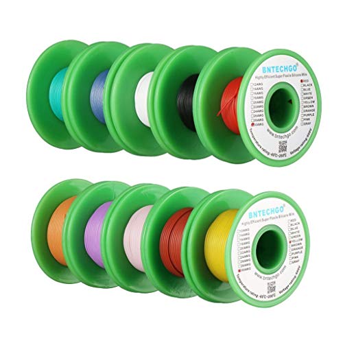 Image of BNTECHGO 30 AWG Silicone Wire Kit 10 Color Each 30ft Stranded Tinned Copper | Flexible 30 AWG Stranded Wire Silicone Rubber Insulation For RC Models, Drone, Robot, LED Lighting Systems, 3D Printer, DIY