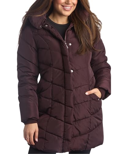 Steve Madden womens Long Quilted Outerwear Chevron Puffer Jacket Down Alternative Coat, Merlot, 2X US