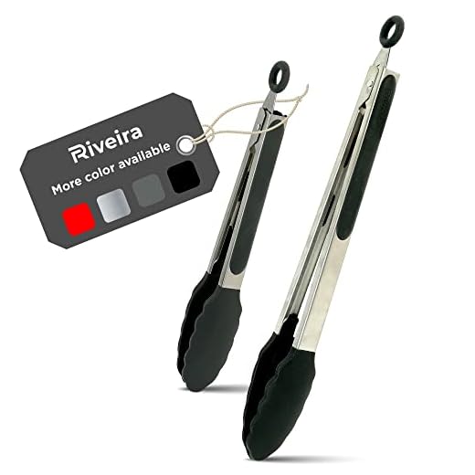 Riveira Tongs for Cooking with Silicone Tips | 9 and 12-Inch Pieces Set | Non-Stick Kitchen Grill Tongs | BBQ Grilling Tong | 550°F High Heat-Resistant Premium Silicone Tips | 304 Stainless Steel