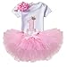 NNJXD Girl Newborn Crown Tutu 1st Birthday 3 Pcs Outfits Romper+Dress+ Headband Size (1) 1 Year Pink