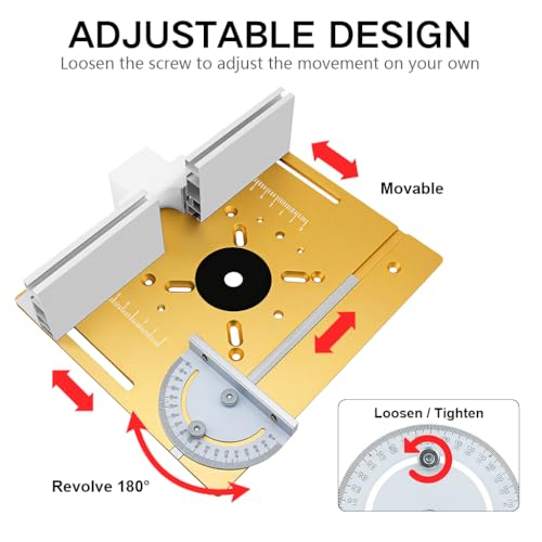 Image of Serplex Aluminum Router Table Insert Plate for Palm Router 85x85mm & 70x60mm Trimmer Compatible Panel with Protractor Fence T Slot Tracks & Scale, Woodworking Router Mount Plate