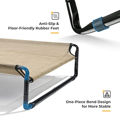 Veehoo Original Cooling Elevated Dog Bed, Outdoor Raised Dog Cots Bed For Large Dogs, Portable Standing Pet Bed With Washable Breathable Mesh, No-Slip Feet For Indoor Outdoor, X-Large, Beige Coffee #TOP3