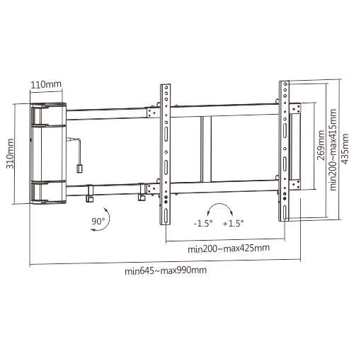 LUMI PRO Motorized TV Wall Mount Dimensions