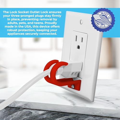 Lock Socket 3 Prong Outlet Lock -RED - Anti Theft Locking Device to Secure Three Pronged Plugs to The Outlet with a Security Screw.Way to Prevent Unplugging. Made in USA