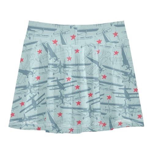 Girls Skorts High Waist Athletic Skirts with Shorts Blue Airplane Stretchy Teens Performance Tennis3