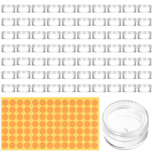 71 Pcs 5ml Tarros de Plastico con Tapa Pequeños, Contenedores de Cosméticos Tarros Viaje, Tarro de Crema Vacío, Frasco Plástico, Frascos de Muestra Botes Vacios Pequeños + Raspador y Etiquetas
