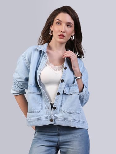 Image of Urbano Fashion Women's Relaxed Fit Full Sleeve Utility Denim Jacket