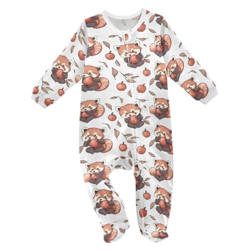 vvfelixl Baby Sleepers Cartoon Cute Red Panda Eat Fruit Baby Onesie Clothes for Girl Boys One-Piece Footies for 3-6 Months