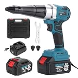 BDJHMP Cordless Brushless Rivet Gun, Portable Automatic 2248lbf Electric Riveter Kit for 1/8' 5/32' 3/16' Rivets w/ 2 Pack 5.0Ah Battery for Makita 18V Battery
