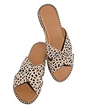 JeimPoey Womens Open Toe Slides Flat Sandals Studded Slip on Leopard Backless Casual Sandal