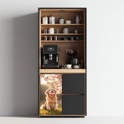 Image of Golden Retriever Refrigerator Sticker 14.57 x 32.28 Inch PVC Fridge Decal for Kitchen Cabinet Door Cupboard Pantry Door Flat Home Surface