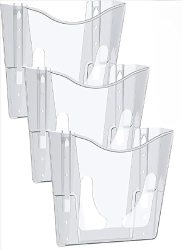 Deflecto Lot de 3 porte-documents muraux transparents A4 - Porte-documents A4 - Porte-brochures A4 - Support mural pour courrier A4 - Support mural pour affiche A4 - Porte-menu A4