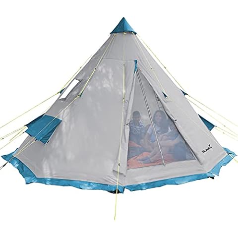 Skandika Tipi 6 Personen Zelt Outdoor | Campingzelt, wasserfest, eingenähter Zeltboden, Moskitonetz, 2,5 m Stehhöhe, 3000 mm Wassersäule Cover