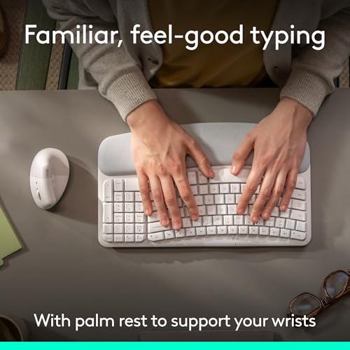 Image of Logitech Wave Keys & Lift Vertical Mouse - Ergonomic Wireless Keyboard and Mouse Combo - with Cushioned Palm Rest, Easy-Switch, Bluetooth, for Multi-OS, Windows /Mac - Off-White