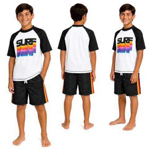 Image of iXtreme Boys Swim Set - 2 Piece Rash Guard Short Sleeve Swim Shirt and Boys Swim Trunks for Infants Toddlers & Big Boys