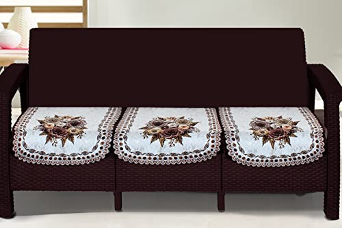 Image of The Furnishing Tree Velvet Floral Pattern 3 Pieces bottom only 3 Seater Sofa Cover Set Beige