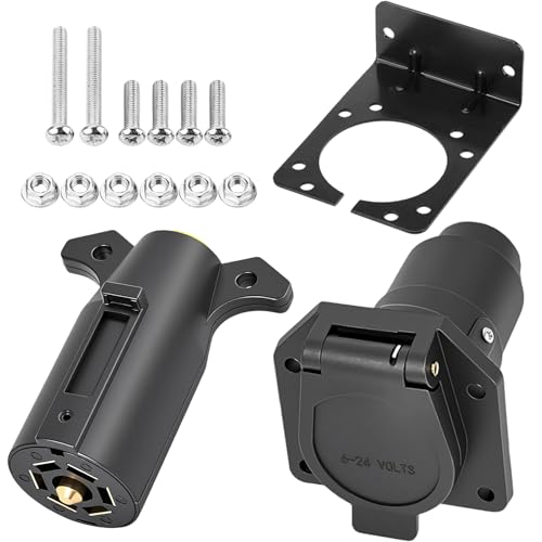 Image of 7 Way Trailer Connector Kit, 7 Pin Plug & Socket with Mounting Bracket | 7 pin Trailer Plug Vehicle-side Socket Replacement for Standard 7-way RV Blade Systems. Designed for Secure Connections.