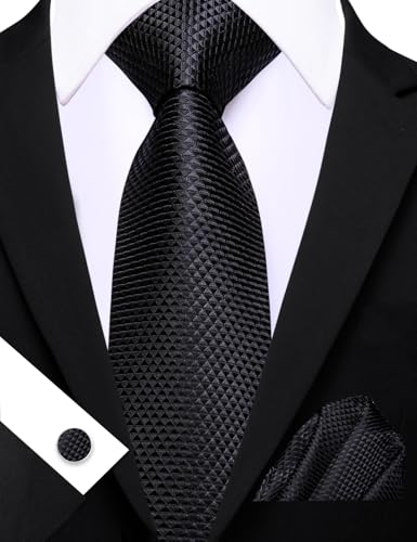 Image of Barry.Wang Classic Mens Ties Silk Necktie Pocket Square Cufflinks Set Woven Designer Wedding Business