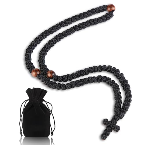 Otuuz Handmade Orthodox Prayer Rope 100 Knots with Braided Cross