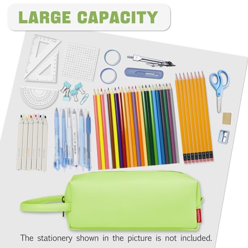 Image of Fmeida Pencil Case Pencil Bag Green Pencil Pouch PU Leather Pen Case Pen Holder Stationery Organizer Pouch Zipper Bag for Pencils Pens Markers Makeups
