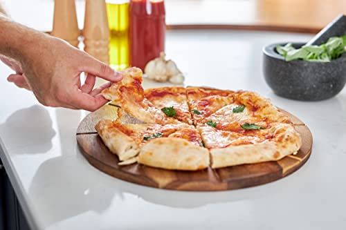 Hans Grill Pizza Cutter And Round Serving Board Gift Set | Professional Stainless Steel Food Slicer With 13.5" Acacia Wooden Board | Perfect For Slicing And Serving Pies, Pizza, Cake And Cheese #TOP6
