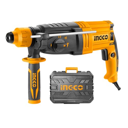 Image of INGCO Corded Rotary Hammer 950W, 2.5J, 1050RPM, 4IN1 Function, SDS Plus Chuck System, 28mm in Concrete, Electric Hammer Drill With 3Pcs Drills, 2Pcs Chisels, Packed by Carrying Case