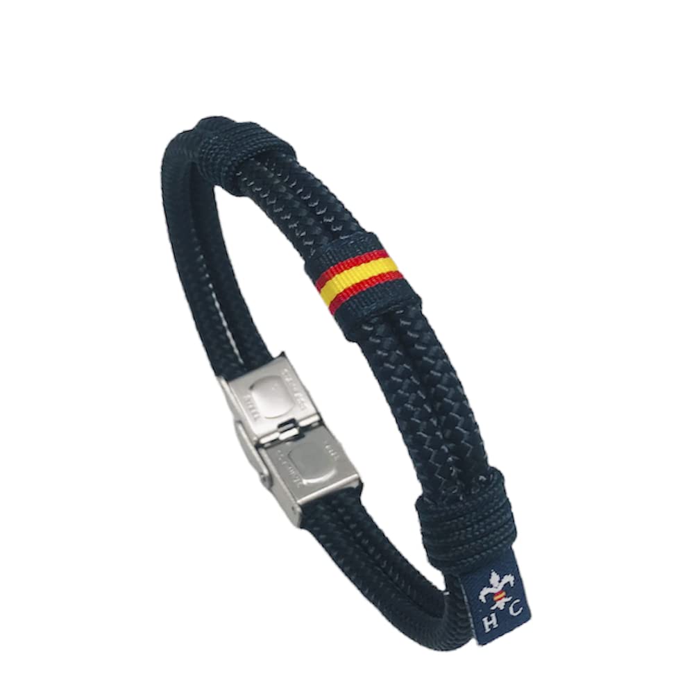 HISPANIA COLORS SINCE MMXI SPAIN PULSERA NAUTILUS AZUL MARINO CON BANDERA DE ESPAÑA - REGALO PULSERA DE ESPAÑA (XL, Azul marino)