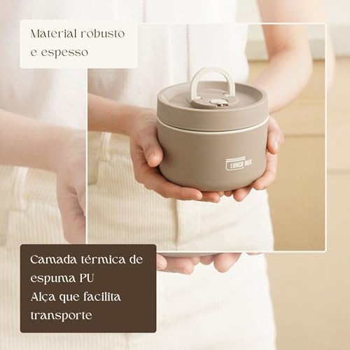 Kit 3 Marmita Térmica Redonda Viagem Bolsa Isolada De Aço Com Alça Lancheira De Microondas Almoço Az
