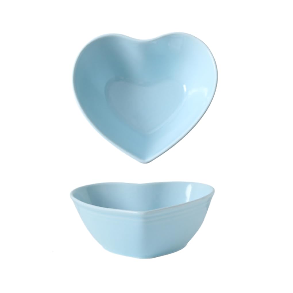 WAIT FLY Colorful Heart Shaped Ceramic Salad Bowls, Dessert Bowls, Ice Cream Bowls, Serving Bowls for Cereal Soup Snacks Appetizer-1 PCS-Blue-5.0 Inch