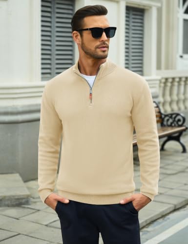 Image of MAGCOMSEN Men's Quarter Zip Pullover Lightweight Mock Neck Polo Sweater Long Sleeve Warm Fall Winter Pullover Sweaters