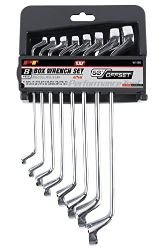 Image of Performance Tool W1085 8Pc Offset SAE Box Wrench Set - Precision Machined with 12-Point Box End Design for Easy Access and Increased Torque