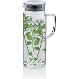 kela Jarra de cristal de 1,6 l con tapa de acero inoxidable PITCHER, jarra de agua, jarra de agua con tapa para bebidas frías y calientes