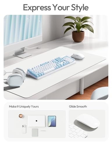 Image of YSAGi Leather Desk Protector, Office Mat, Large Mouse Mat, Non-Slip PU Leather Blotter, Laptop Desk, Waterproof Writing Pad for Office and Home (White, 23.6 inch x 13.8 inch)