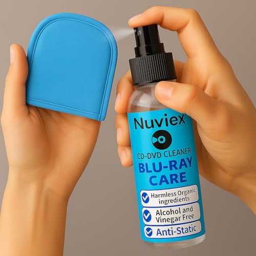 Premium Cleaner for Blu-Ray Discs - Microfiber Cloth Glove and Cleaning Solutiion Set - Safe and Gentle Anti-Static Formula Removes Dust, Smudges and Fingerprints