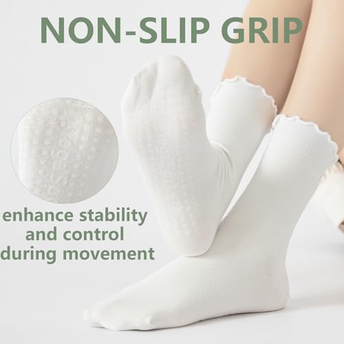 Image of Pilates Socks for Women Non Slip, Cotton Crew Grippy Yoga Socks with Grips for Maternity Hospital Workout, 3 Pairs