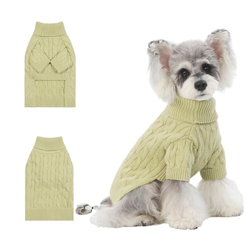 Image of Small /Medium Dog Sweater, Warm Dog Winter Coat w /Sleeves, Comfortable High Neck Premium Dog Clothes for Schnauzer-Best for Holidays, Daily Walks M Light Green