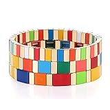 ANGLESJELL Enamel Tile Bracelets Rainbow Tile Bead Bracelets Elastic Colorful Rectangle Beaded Stret