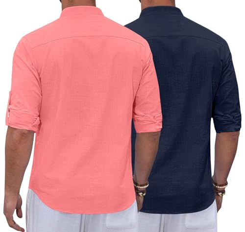 Image of Zombom Combo of Men's Casual Solid Cotton Polyester Blend Full Sleeve Straight Kurta Shirt (Pack of 2)