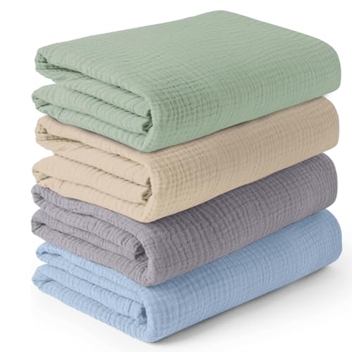 Image of Muslin Swaddle Blankets - 4 Pack | Muslin Baby Blanket for Newborn Boy/Girl | Soft&Breathable Receiving Blankets | Newborn Swaddle Blanket (47" x 47")| Baby Essentials,Registry & Gift- Serene Pastels